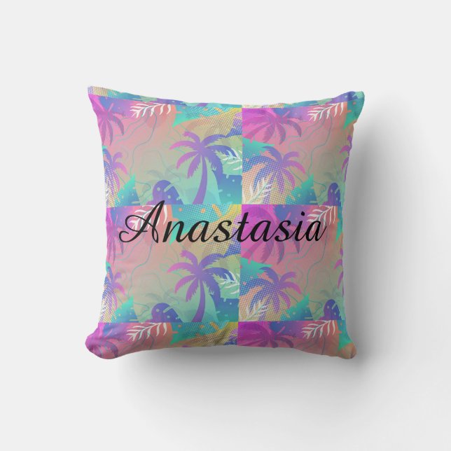 Koel, verbluffend, fluorescerende tropische palm kussen (Voorkant)