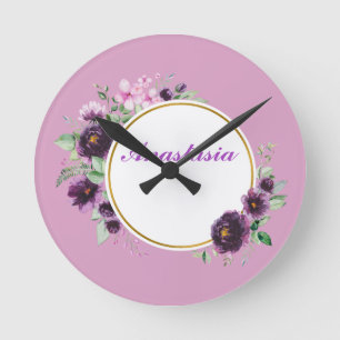 Koel, verbluffend, paarse bloemen, jouw naam ronde klok
