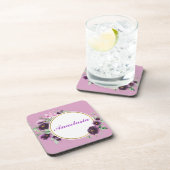 Koel, verbluffend, paarse bloemen met naam bier onderzetter (Rechterzijde)