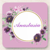 Koel, verbluffend, paarse bloemen met naam bier onderzetter (Voorkant)