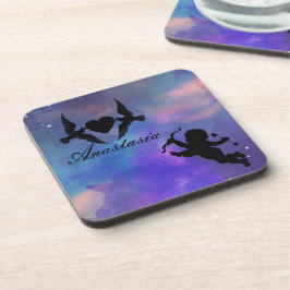 Koel, verbluffend, paarse vogels die hart en kast bier onderzetter