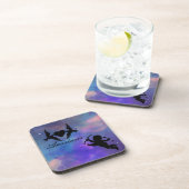 Koel, verbluffend, paarse vogels die hart en kast  bier onderzetter (Rechterzijde)