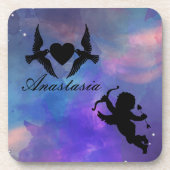 Koel, verbluffend, paarse vogels die hart en kast  bier onderzetter (Voorkant)