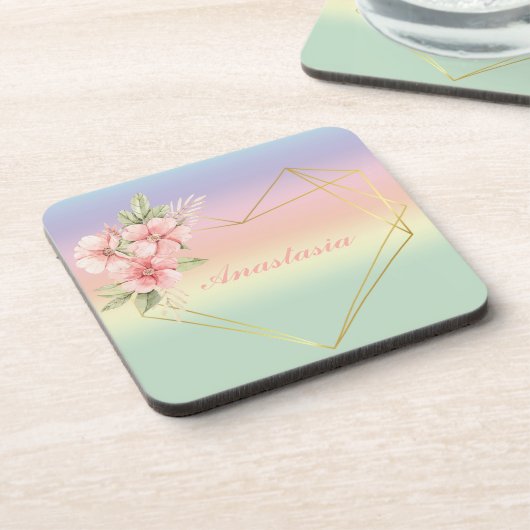 Koel, verbluffend, regenbooghartslag jouw naam bier onderzetter (Linkerzijde)