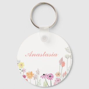 Koel, verbluffend, roze bloemen jouw naam sleutelhanger