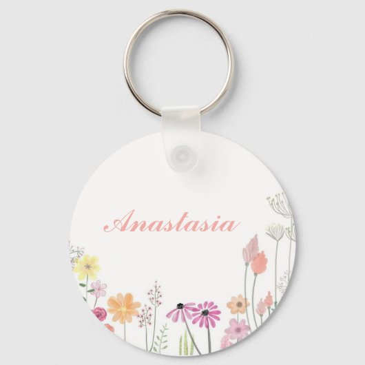 Koel, verbluffend, roze bloemen jouw naam sleutelhanger (Voorkant)
