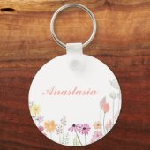 Koel, verbluffend, roze bloemen jouw naam sleutelhanger (Voorkant)