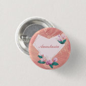 Koel, verbluffend, Roze Heart, naam Ronde Button 3,2 Cm (Voorkant /achterkant)
