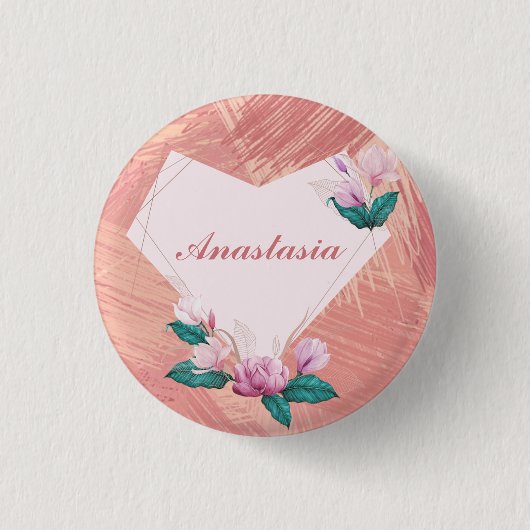 Koel, verbluffend, Roze Heart, naam Ronde Button 3,2 Cm (Voorkant)