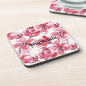 Koel, verbluffende roze bloemen bier onderzetter (Linkerzijde)