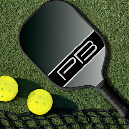 Koel verloop modern dubbele initialen zwart grijs pickleball paddle