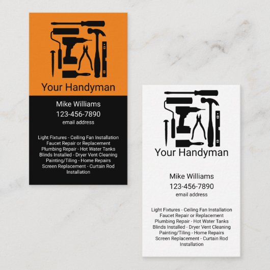 Koel Verticale handyman Visitekaartjes Sjabloon (Voorkant / Achterkant)