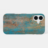 Koel Verweerd Blauw Afbladderende Verf Hout Textuu iPhone 16 Hoesje (Achterkant horizontaal)