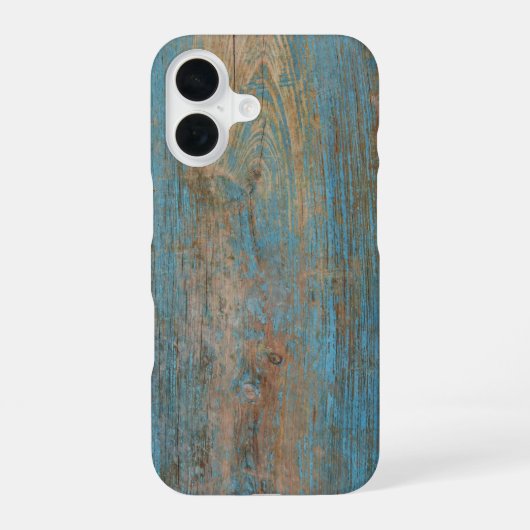 Koel Verweerd Blauw Afbladderende Verf Hout Textuu iPhone 16 Hoesje (Achterkant)