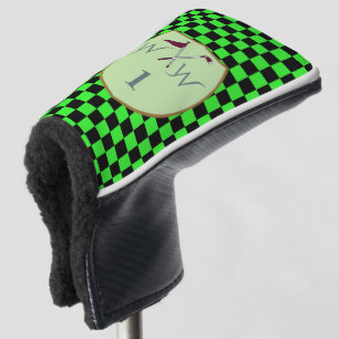 Koel Vet Neon Groen & Zwart Geruit Monogram Golfheadcover