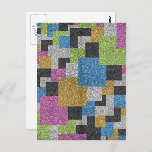 Koel vierkantjes vormen abstracte kunstglitterschi briefkaart (Voorkant / Achterkant)