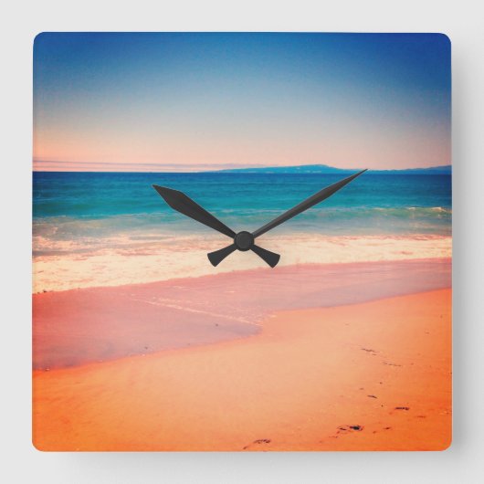 Koel Vintage Overlay Style Beach foto Vierkante Klok (Voorkant)