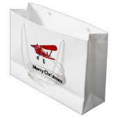 Koel vliegtuig met vrolijk kerstspandoek groot cadeauzakje (Voorkant Gekanteld)