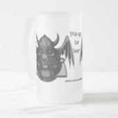 Koel wandelschedel met mok van grafisch bier met r (Voorkant links)