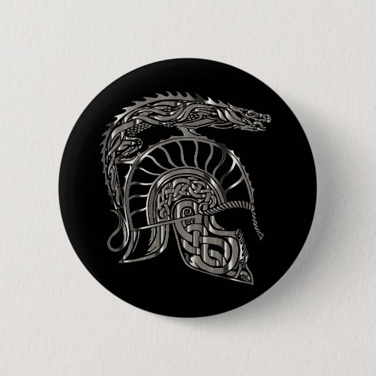 Koel Warrior Metallic Drakenhelm Ronde Button 5,7 Cm (Voorkant)