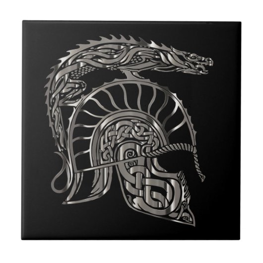 Koel Warrior Metallic Drakenhelm Tegeltje (Voorkant)