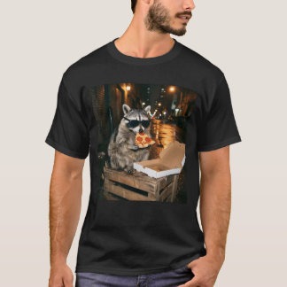 Koel wasbeer eet pizza nacht stad illustratie t-shirt