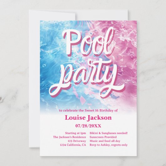 Koel water zwembad party script wervelt roze Sweet Kaart (Voorkant)