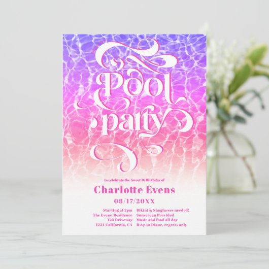 Koel water zwembad party script wervelt roze Sweet Kaart (Staand voorkant)