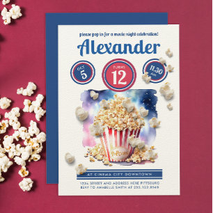 Koel Watercolor Bioscoopfeest Filmavond Popcorn Kaart
