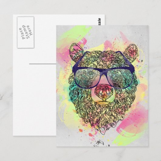Koel waterverf beer met brillenglazen briefkaart (Voorkant / Achterkant)