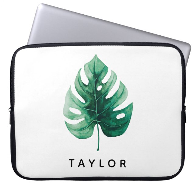 Koel Waterverf Groene Tropische Monstera Leaf Laptop Sleeve (Voorkant)