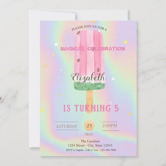 Koel Waterverf Ice crème Holographic Birthday Kaart (Voorkant)