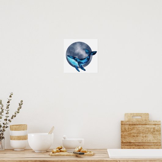 Koel waterverf melkwegwalvis met blauwe luchtbel poster (Keuken)