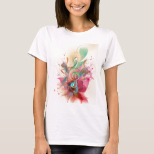 Koel waterverven met drievoudige muzieknoten t-shirt