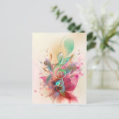 Koel waterverven met verdrievoudigde muzieknoten briefkaart (Staand voorkant)