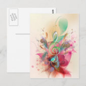 Koel waterverven met verdrievoudigde muzieknoten briefkaart (Voorkant / Achterkant)