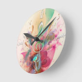 Koel waterverven met verdrievoudigde muzieknoten ronde klok (Hoek)