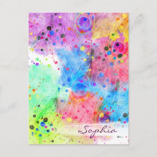 Koel waterverven pauw veren abstract patroon briefkaart (Voorkant)