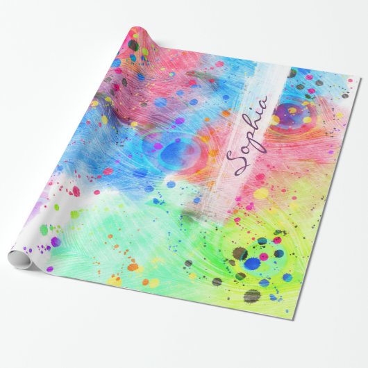 Koel waterverven pauw veren abstract patroon cadeaupapier (Uitgerold)