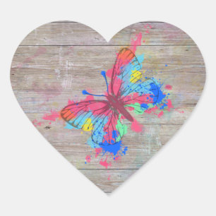 Koel waterverven splatten  vlinder hart sticker
