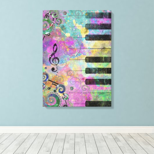 Koel Waterverven Spletters kleurrijke piano Canvas Afdruk (Insitu (Houten vloer))