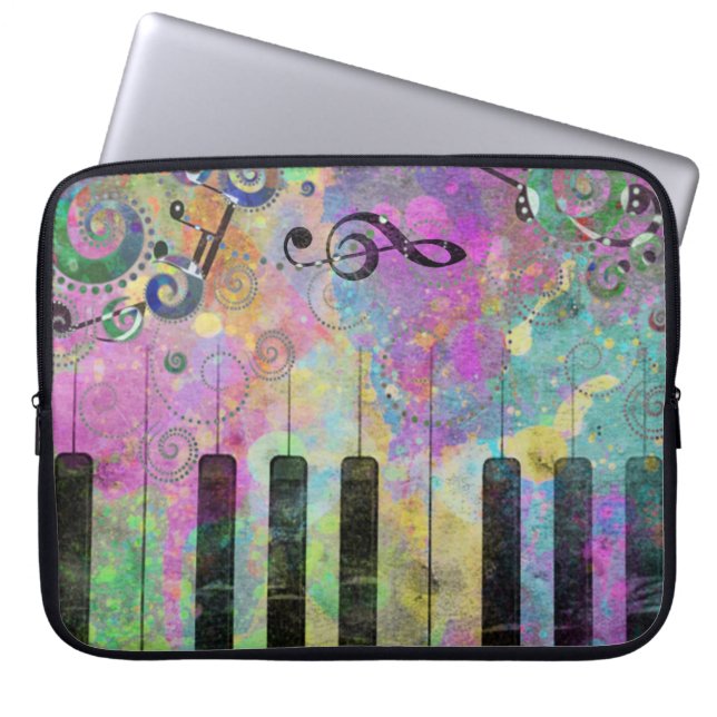 Koel Waterverven Spletters kleurrijke piano Laptop Sleeve (Voorkant)