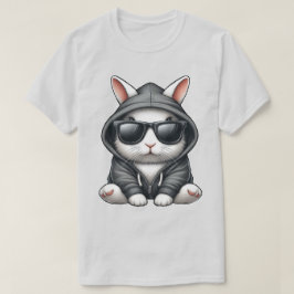 Koel wit konijn in hoodie en zonnebril t-shirt