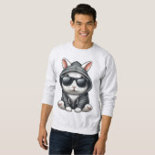 Koel wit konijn in hoodie en zonnebril trui (Voorkant volledig)