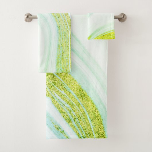 Koel wit marmersteen met groene glitter bad handdoek (Insitu)