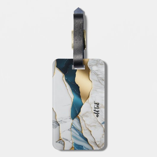 Koel wit turquoise marmeren steen goud bagagelabel (Achterkant verticaal)