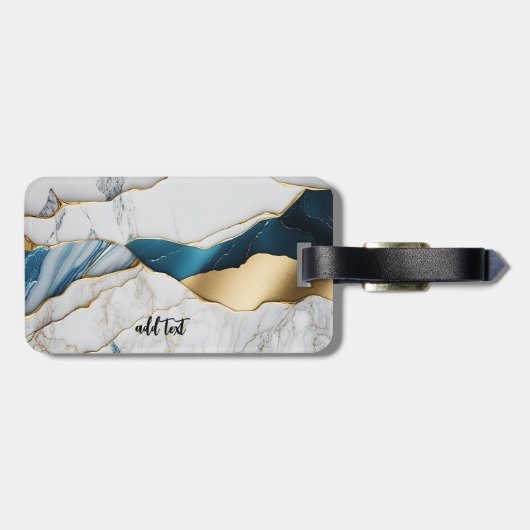 Koel wit turquoise marmeren steen goud bagagelabel (Achterkant horizontaal)