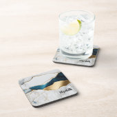 Koel wit turquoise marmeren steen goud bier onderzetter (Rechterzijde)