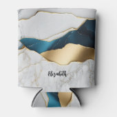 Koel wit turquoise marmeren steen goud blikjeskoeler (Voorkant)
