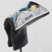 Koel wit turquoise marmeren steen goud golfheadcover (3/4 voorkant)